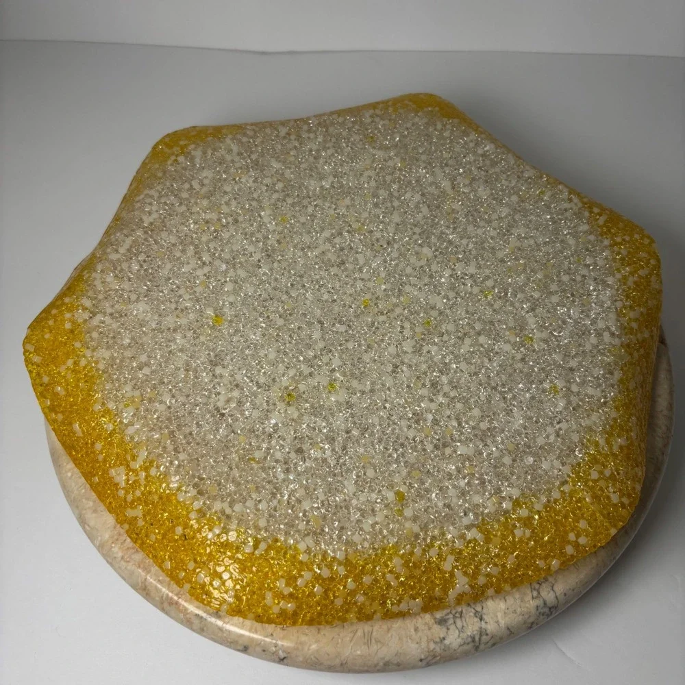 Vintage Melted Plastic‎ Decorative Tray Dish Trinket Yellow Accent Mod MCM Retro